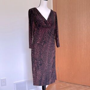Lauren Ralph Lauren Wrap Ruched Dress Black Maroon Animal Print Size 10